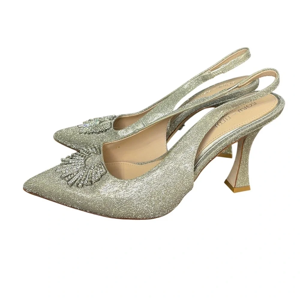 Born on Fifth Antonio Melani Silver Glitter Crystal Slingback Pumps 9.5M‎